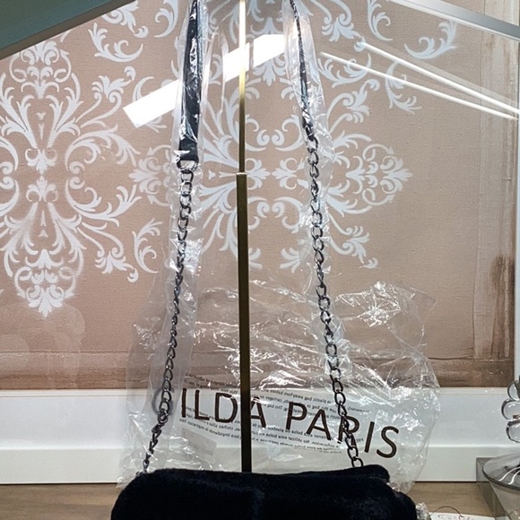 Black Velvet Shoulder Bag with Silver Chain - Picture 10 of 10